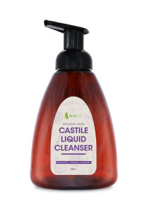 A bottle of castle liquid cleanser (bergamot-orange-lavender)